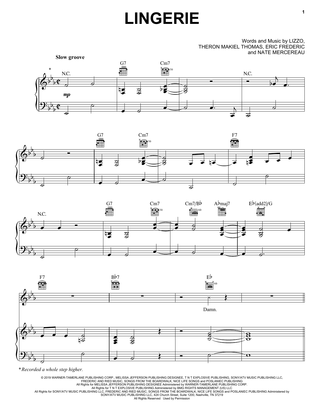 Lizzo Lingerie sheet music notes and chords. Download Printable PDF.