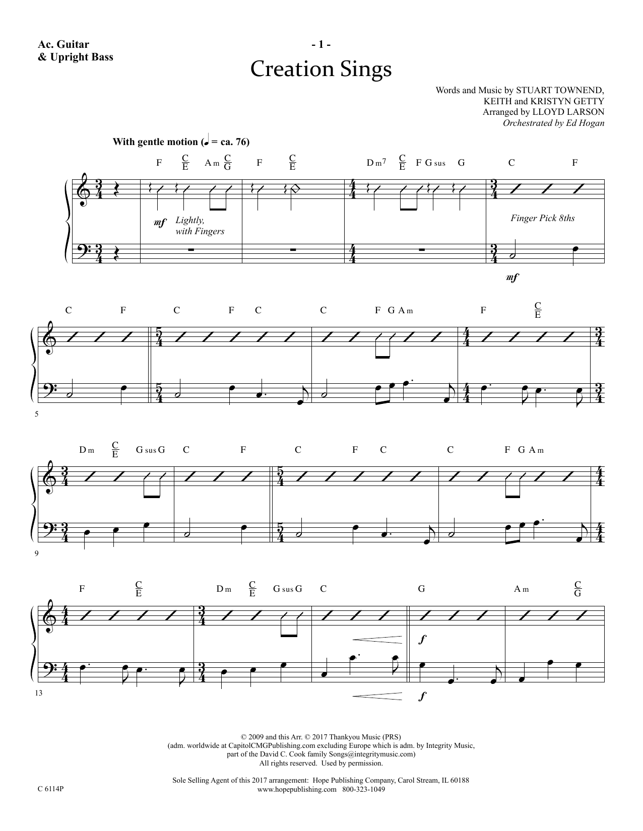 Learn to play Lloyd Larson Creation Sings - Acoustic Guitar/Electric Bass sheet music for Choir Instrumental Pak in minutes. Price: 26.9900$ Lloyd Larson Creation Sings - Acoustic Guitar/Electric Bass sheet music notes and chords arranged for Choir Instrumental Pak