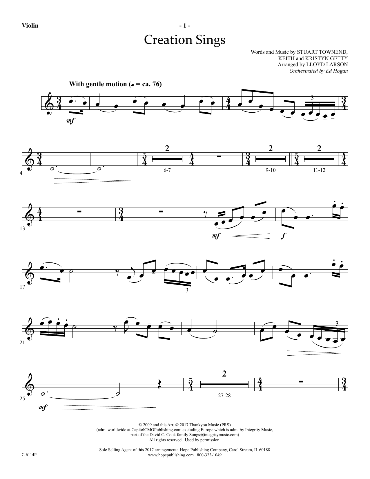 Learn to play Lloyd Larson Creation Sings - Violin sheet music for Choir Instrumental Pak in minutes. Price: 26.9900$ Lloyd Larson Creation Sings - Violin sheet music notes and chords arranged for Choir Instrumental Pak