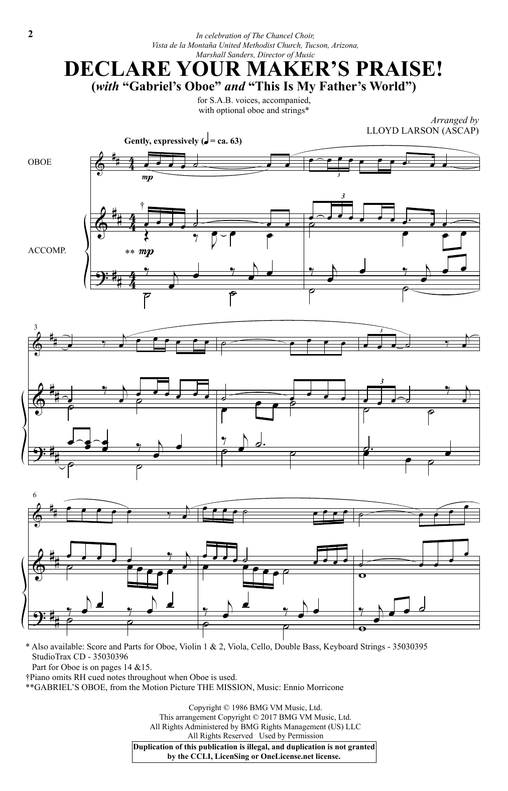 Learn to play Lloyd Larson Declare Your Maker's Praise! sheet music for SAB Choir in minutes. Price: 3.9900$ Lloyd Larson Declare Your Maker's Praise! sheet music notes and chords arranged for SAB Choir