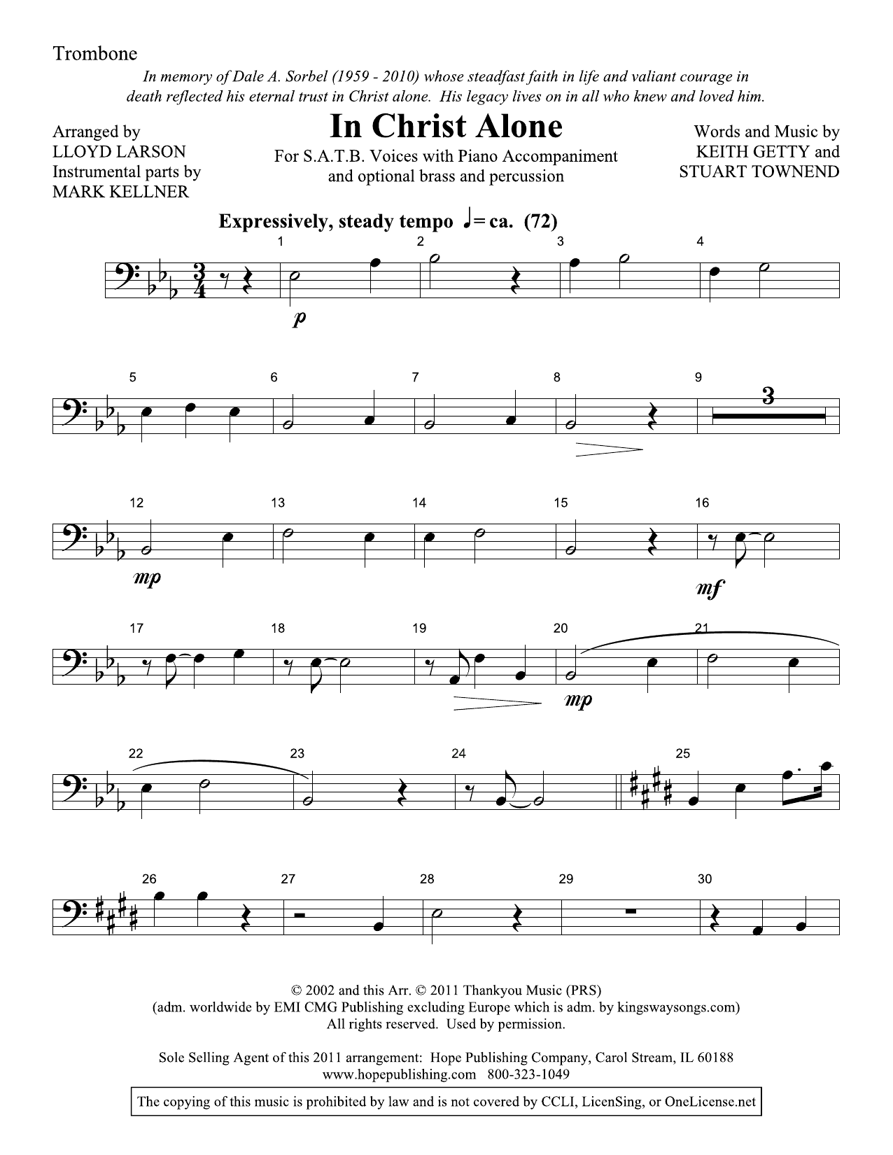 Learn to play Lloyd Larson In Christ Alone - Trombone sheet music for Choir Instrumental Pak in minutes. Price: 29.9900$ Lloyd Larson In Christ Alone - Trombone sheet music notes and chords arranged for Choir Instrumental Pak