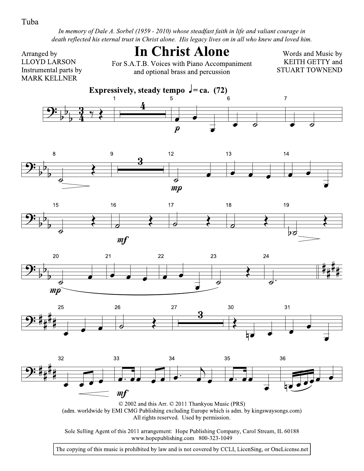 Learn to play Lloyd Larson In Christ Alone - Tuba sheet music for Choir Instrumental Pak in minutes. Price: 29.9900$ Lloyd Larson In Christ Alone - Tuba sheet music notes and chords arranged for Choir Instrumental Pak