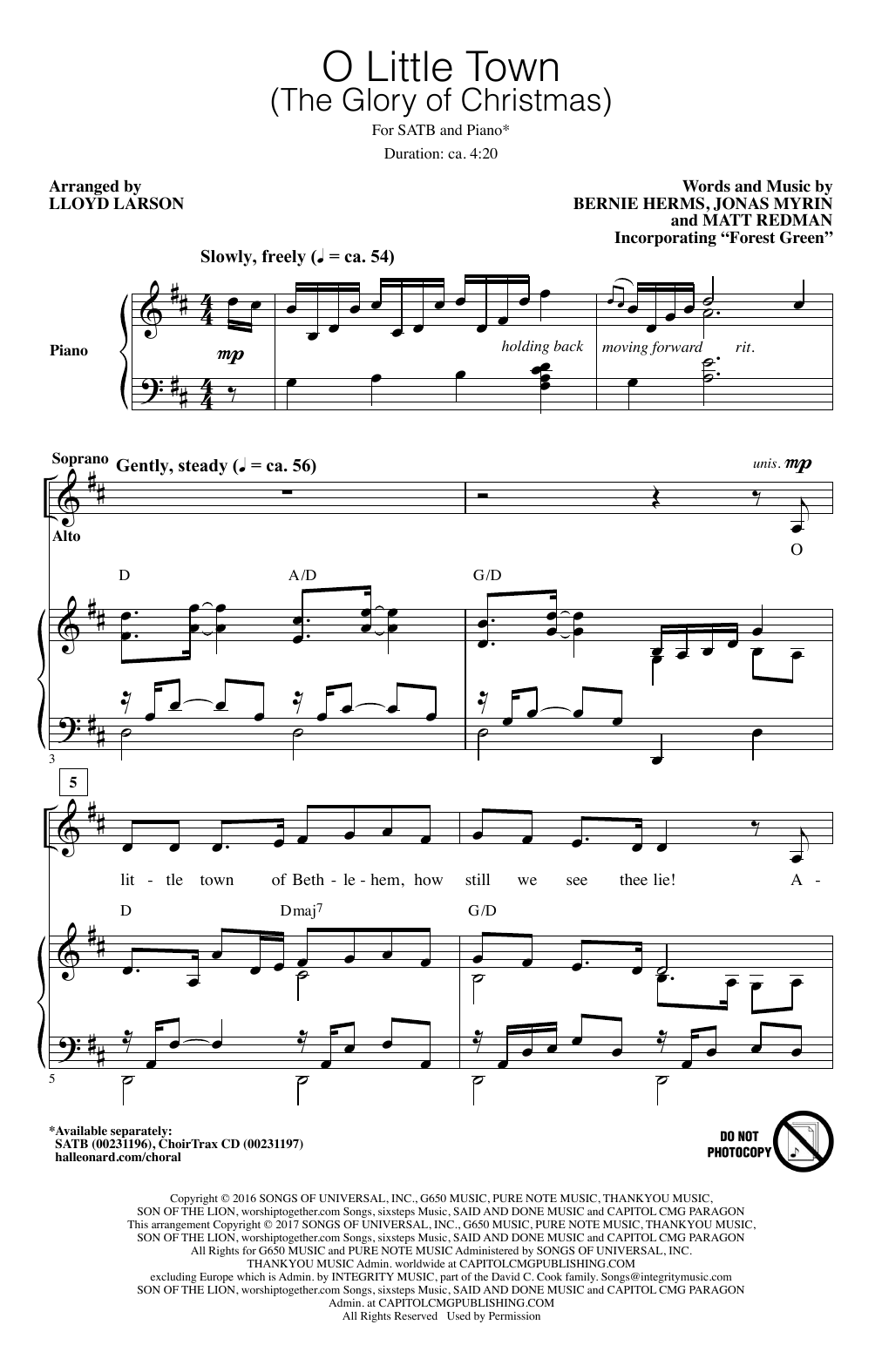 Learn to play Lloyd Larson O Little Town (The Glory Of Christmas) sheet music for SATB Choir in minutes. Price: 3.9900$ Lloyd Larson O Little Town (The Glory Of Christmas) sheet music notes and chords arranged for SATB Choir
