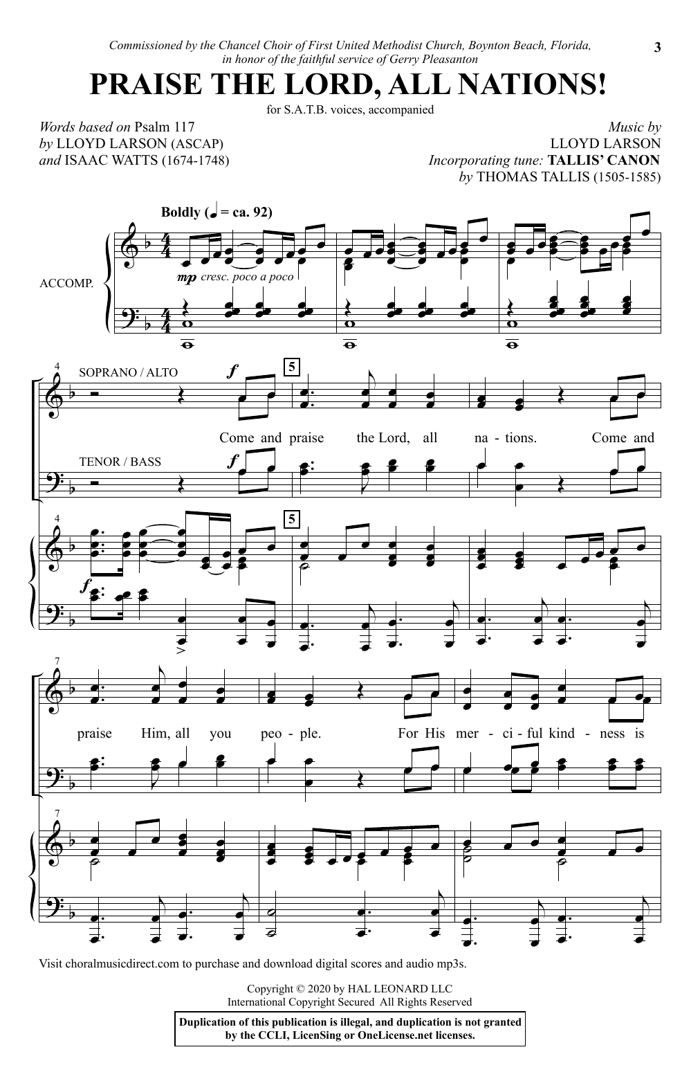 Learn to play Lloyd Larson Praise The Lord, All Nations! sheet music for SATB Choir in minutes. Price: 3.9900$ Lloyd Larson Praise The Lord, All Nations! sheet music notes and chords arranged for SATB Choir