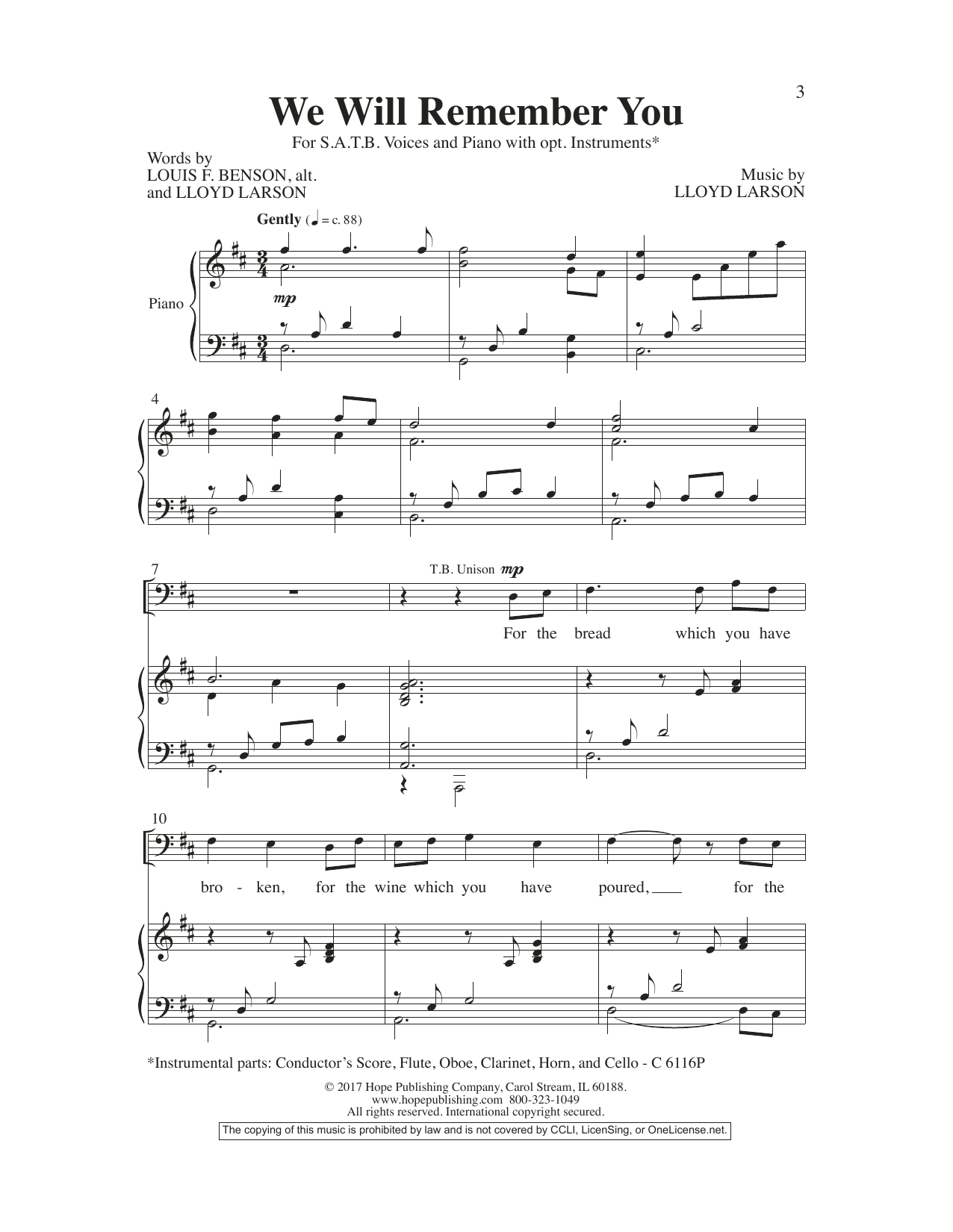 Learn to play Lloyd Larson We Will Remember You sheet music for SATB Choir in minutes. Price: 3.9900$ Lloyd Larson We Will Remember You sheet music notes and chords arranged for SATB Choir