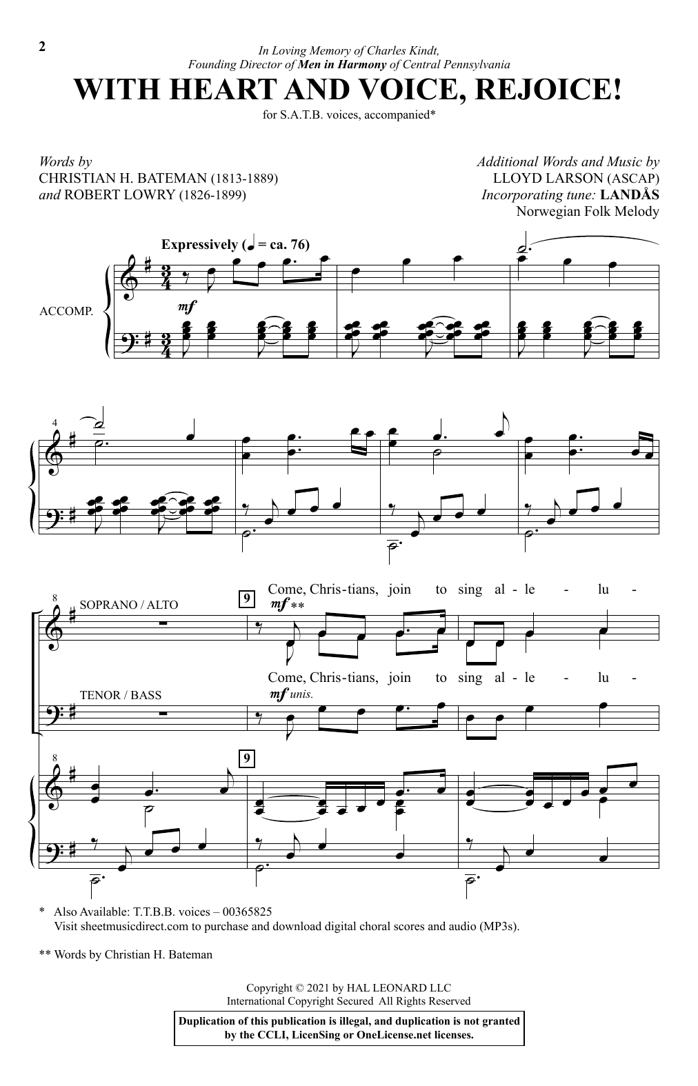 Learn to play Lloyd Larson With Heart And Voice, Rejoice! sheet music for TTBB Choir in minutes. Price: 3.9900$ Lloyd Larson With Heart And Voice, Rejoice! sheet music notes and chords arranged for TTBB Choir