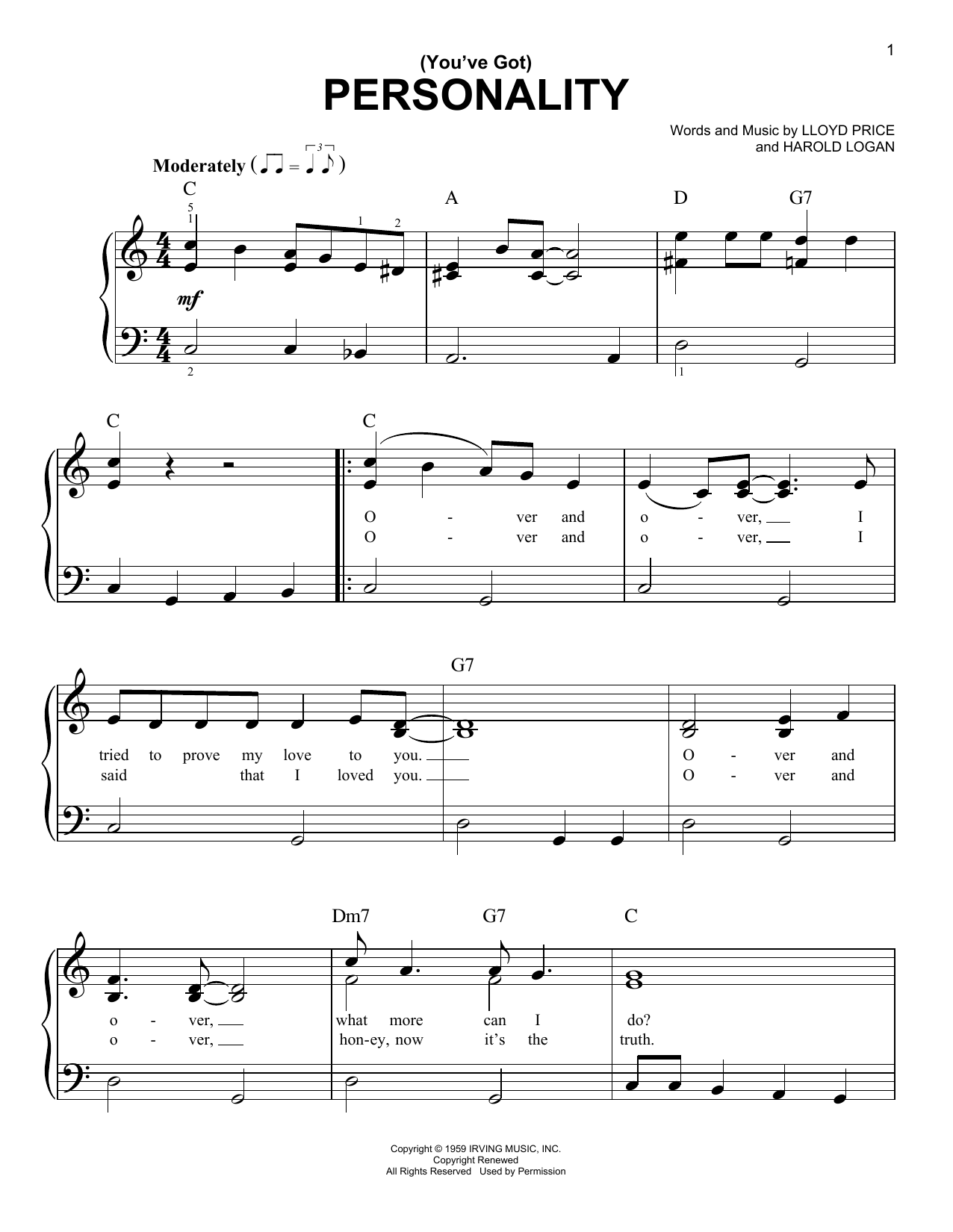 Learn to play Lloyd Price (You've Got) Personality sheet music for E-Z Play Today in minutes. Lloyd Price (You've Got) Personality sheet music notes and chords. Download Printable PDF.