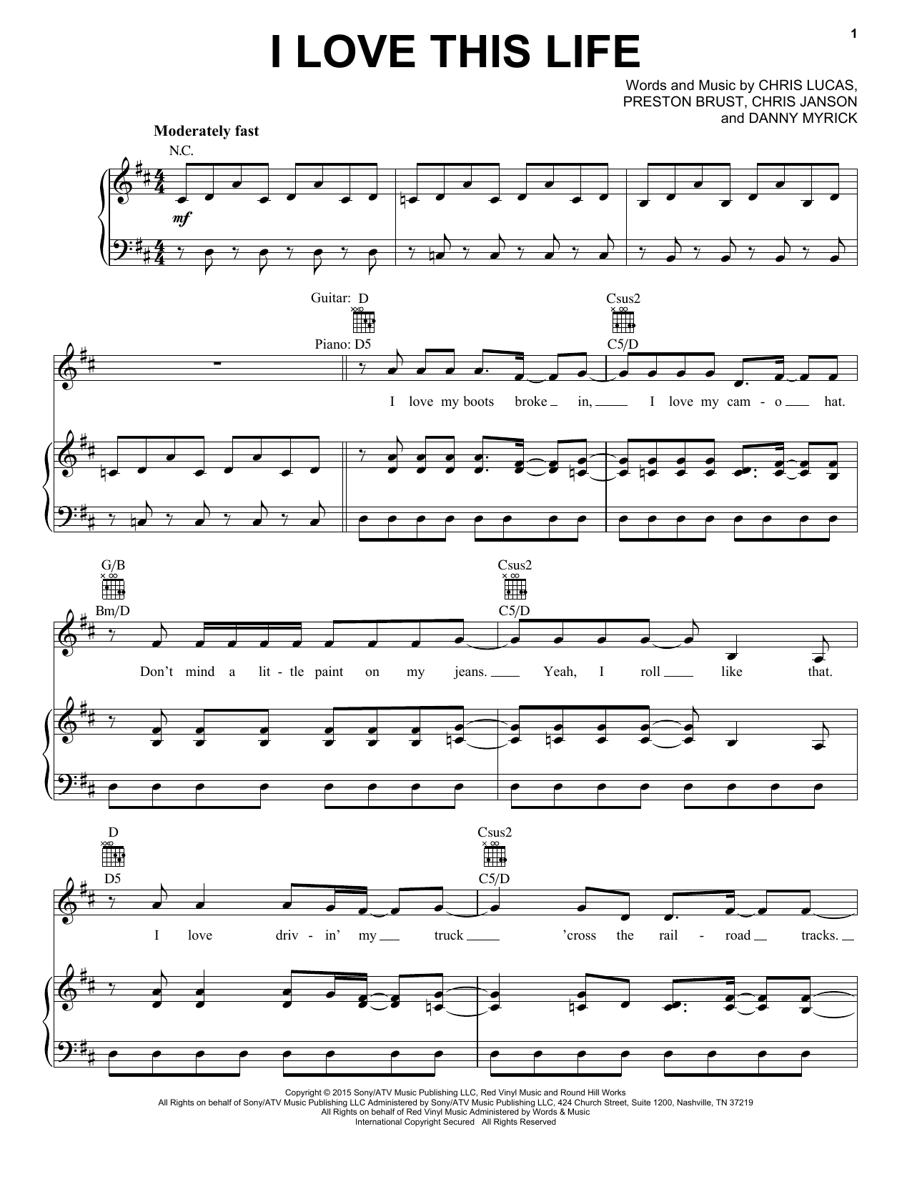 LoCash I Love This Life sheet music notes and chords. Download Printable PDF.