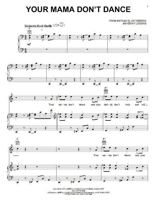 Loggins And Messina Your Mama Don't Dance sheet music notes and chords. Download Printable PDF.