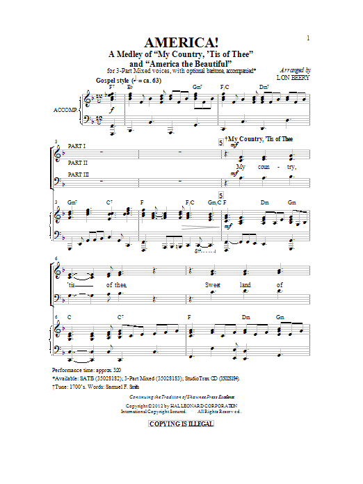 Lon Beery America! (Medley) sheet music notes and chords. Download Printable PDF.