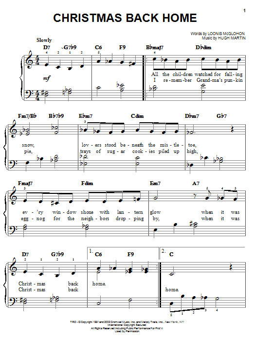 Loonis McGlohon Christmas Back Home sheet music notes and chords. Download Printable PDF.