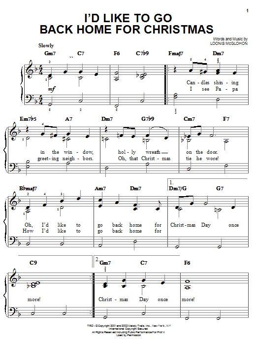 Loonis McGlohon I'd Like To Go Back Home For Christmas sheet music notes and chords. Download Printable PDF.