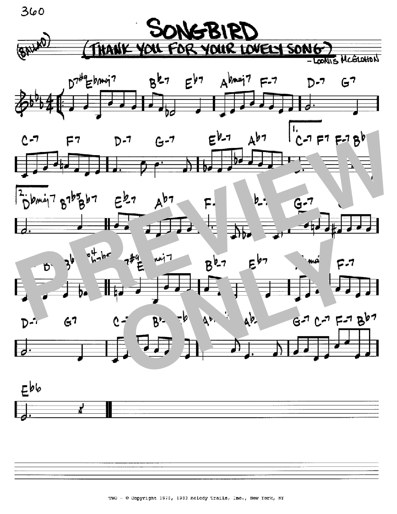 Loonis Mcglohon Songbird Thank You For Your Lovely Song Sheet