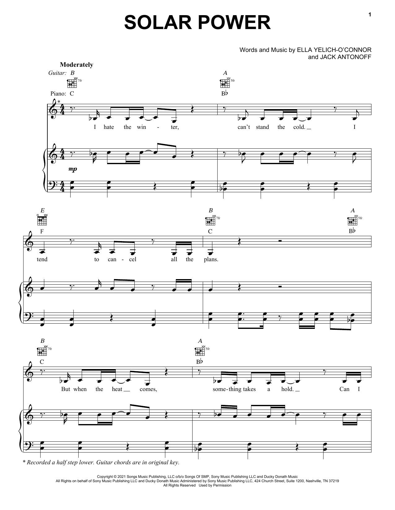 Lorde Solar Power sheet music notes and chords. Download Printable PDF.