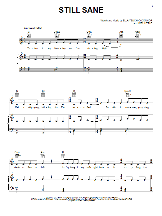 Lorde Still Sane sheet music notes and chords. Download Printable PDF.