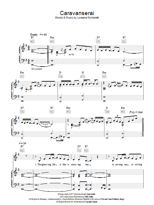 Loreena McKennitt Caravanserai sheet music notes and chords. Download Printable PDF.