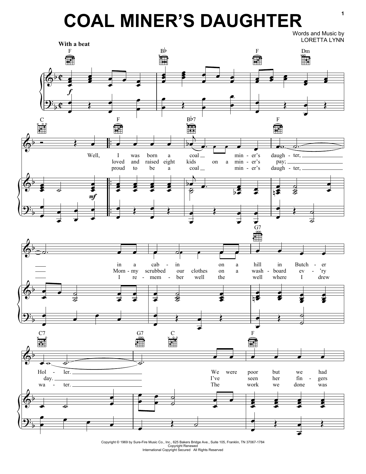 Learn to play Loretta Lynn Coal Miner's Daughter sheet music for Easy Piano in minutes. Price: 6.9900$ Loretta Lynn Coal Miner's Daughter sheet music notes and chords. Download Printable PDF.