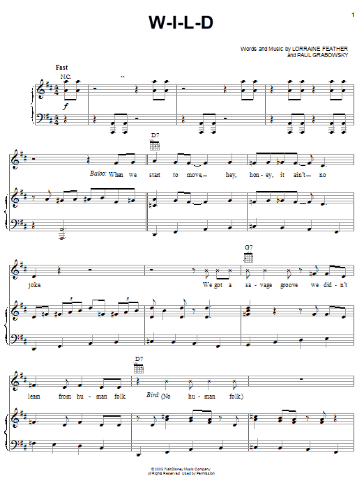 Lorraine Feather W-I-L-D (from The Jungle Book 2) sheet music notes and chords. Download Printable PDF.