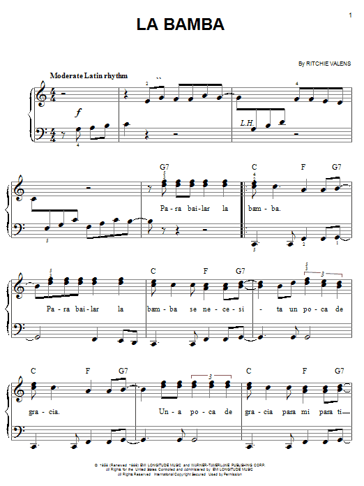 Los Lobos La Bamba sheet music notes and chords. Download Printable PDF.