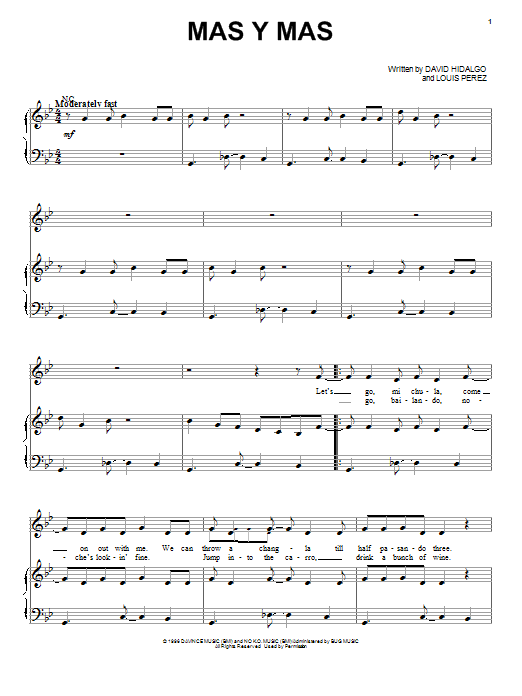 Los Lobos Mas Y Mas sheet music notes and chords. Download Printable PDF.