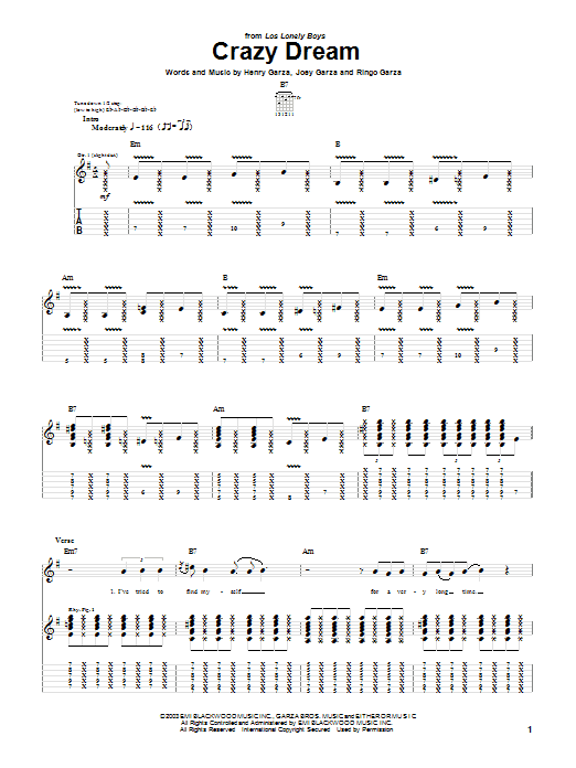 Los Lonely Boys Crazy Dream sheet music notes and chords. Download Printable PDF.