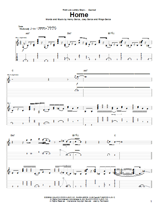 Los Lonely Boys Home sheet music notes and chords. Download Printable PDF.