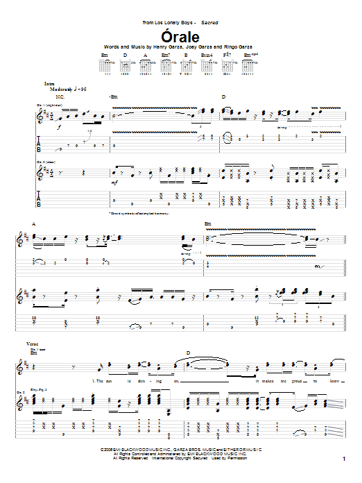 Los Lonely Boys Orale sheet music notes and chords. Download Printable PDF.