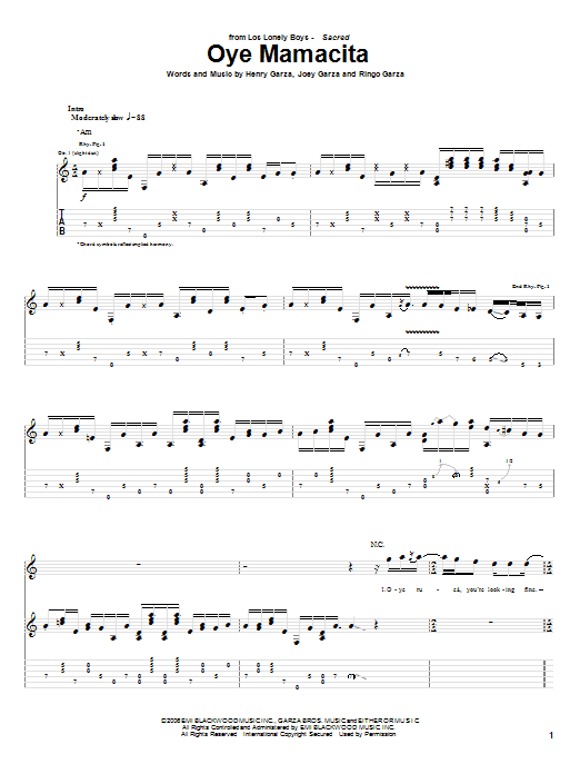 Los Lonely Boys Oye Mamacita sheet music notes and chords. Download Printable PDF.