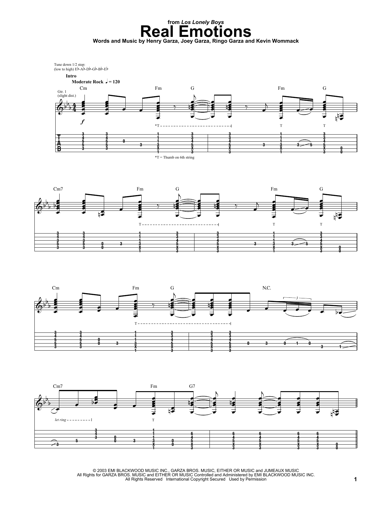 Los Lonely Boys Real Emotions sheet music notes and chords. Download Printable PDF.