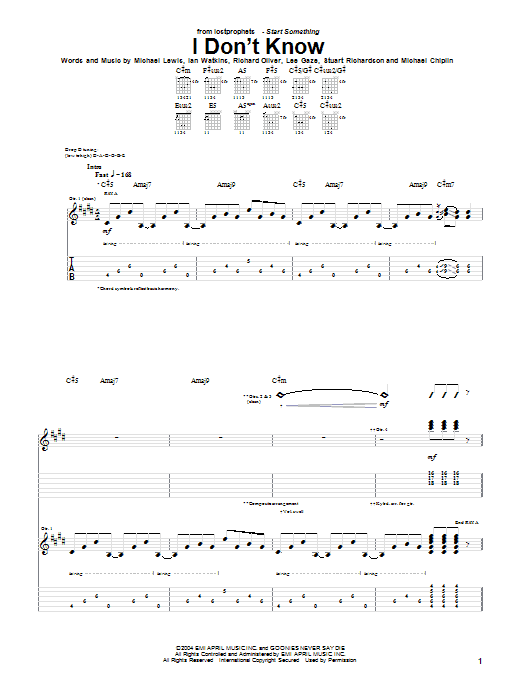 Lostprophets I Don't Know sheet music notes and chords. Download Printable PDF.