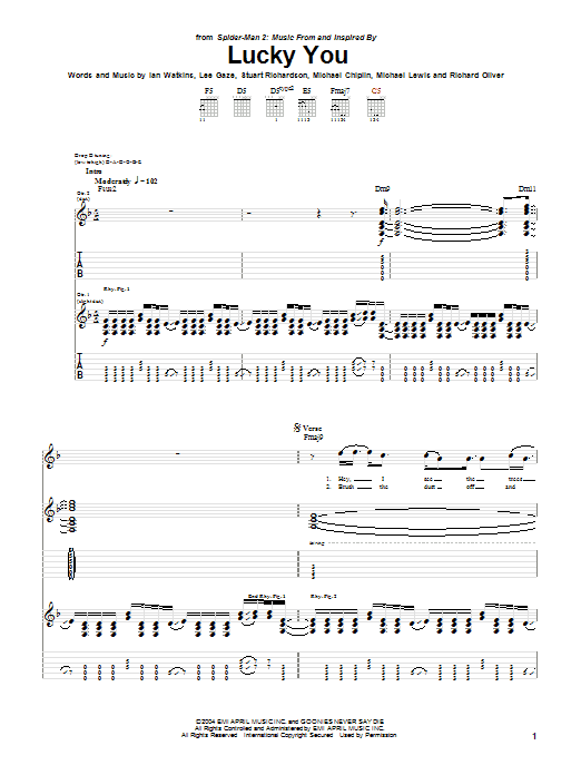 Lostprophets Lucky You sheet music notes and chords. Download Printable PDF.