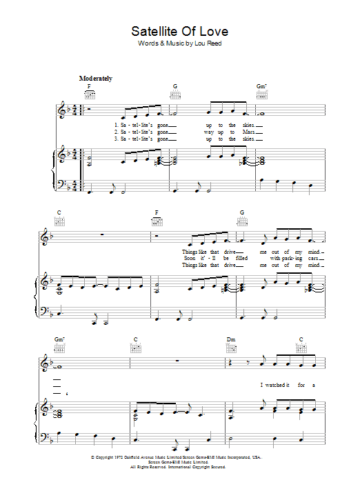 Lou Reed Satellite Of Love sheet music notes and chords. Download Printable PDF.