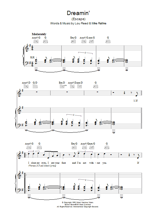 Lou Reed Dreamin' sheet music notes and chords. Download Printable PDF.