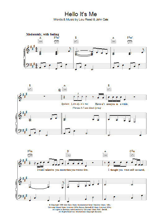Lou Reed Hello It S Me Sheet Music Pdf Notes Chords Rock Score Piano Vocal Guitar Download Printable Sku 39063