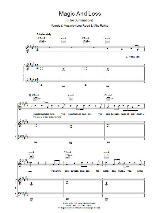 Lou Reed Magic And Loss sheet music notes and chords. Download Printable PDF.