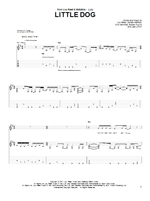 Lou Reed & Metallica Little Dog sheet music notes and chords. Download Printable PDF.