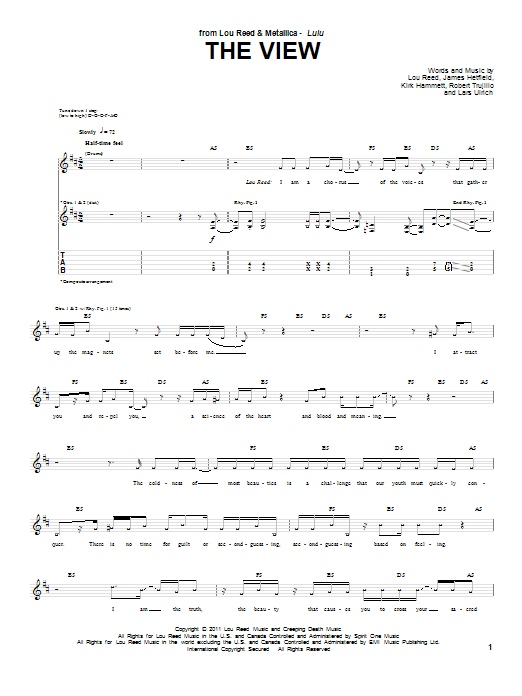 Lou Reed & Metallica The View sheet music notes and chords. Download Printable PDF.