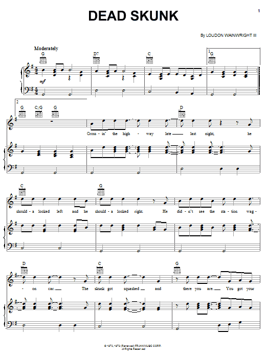 Loudon Wainwright III Dead Skunk sheet music notes and chords. Download Printable PDF.