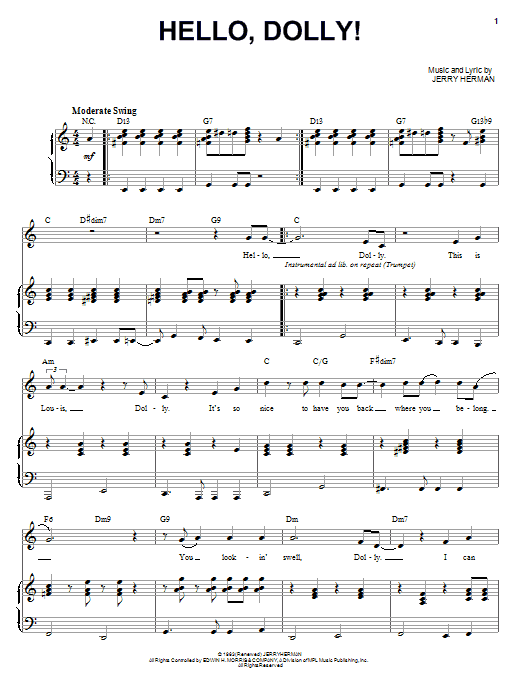 Louis Armstrong Hello, Dolly! sheet music notes and chords. Download Printable PDF.