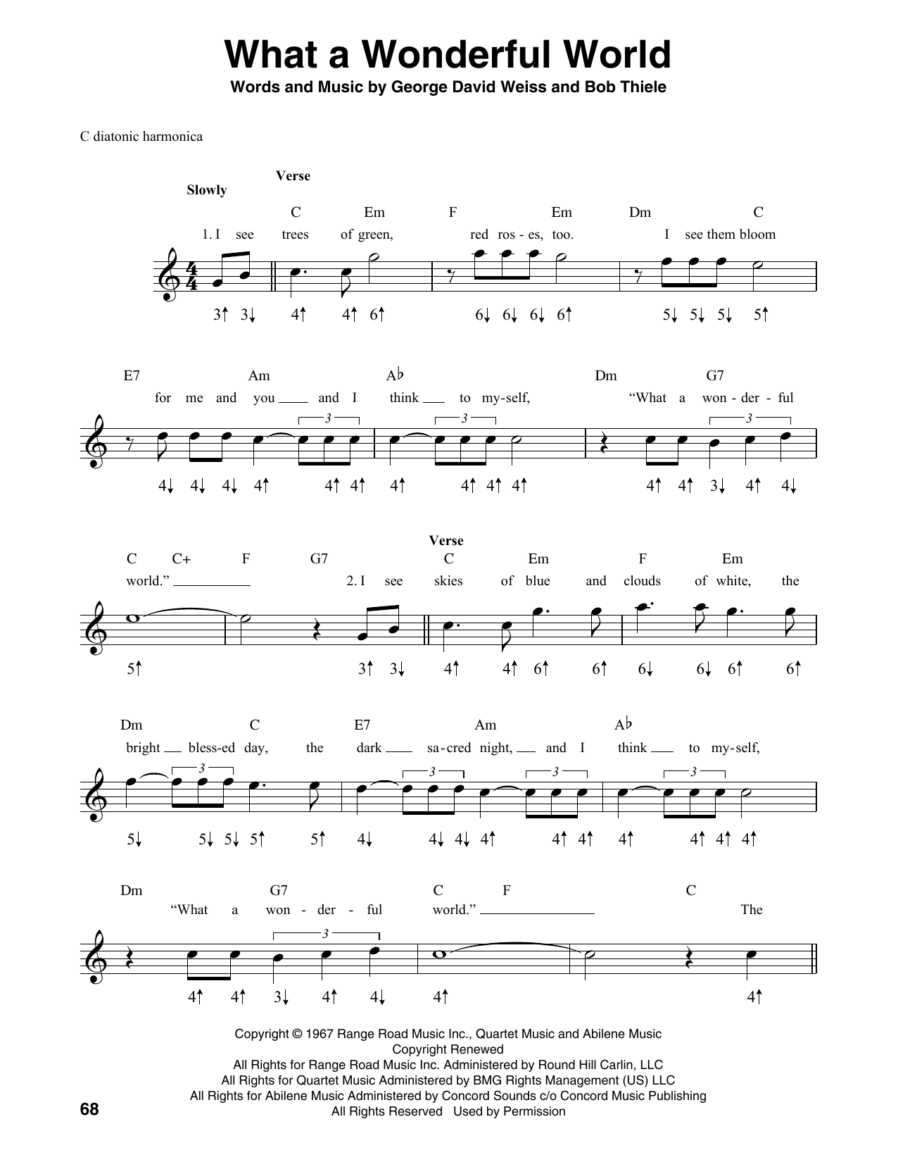 Louis Armstrong What A Wonderful World sheet music notes and chords. Download Printable PDF.