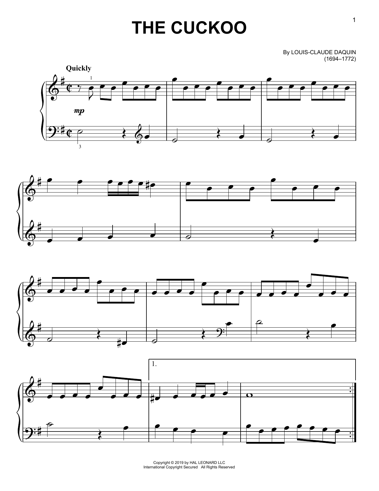 Louis-Claude Daquin Le Coucou sheet music notes and chords arranged for Easy Piano