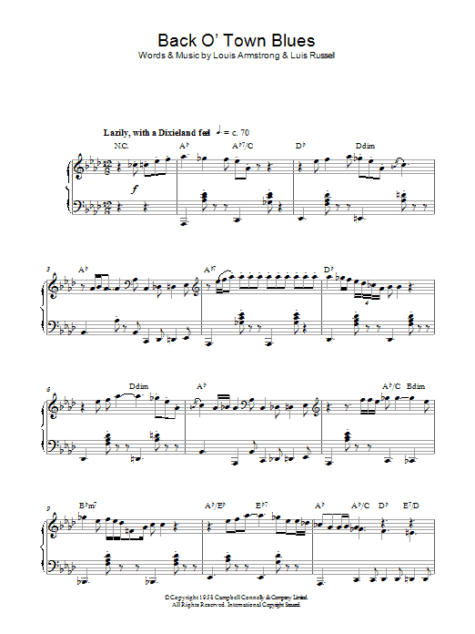 Learn to play Louis Armstrong Back O' Town Blues sheet music for Piano Solo in minutes. Louis Armstrong Back O' Town Blues sheet music notes and chords. Download Printable PDF.