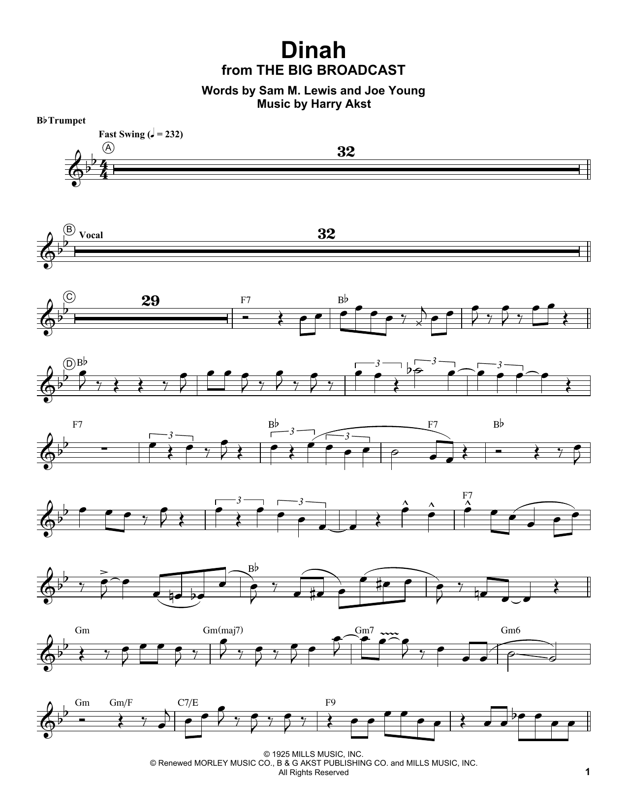 Louis Armstrong &quot;Dinah&quot; Sheet Music PDF Notes, Chords | Jazz Score Trumpet Transcription ...