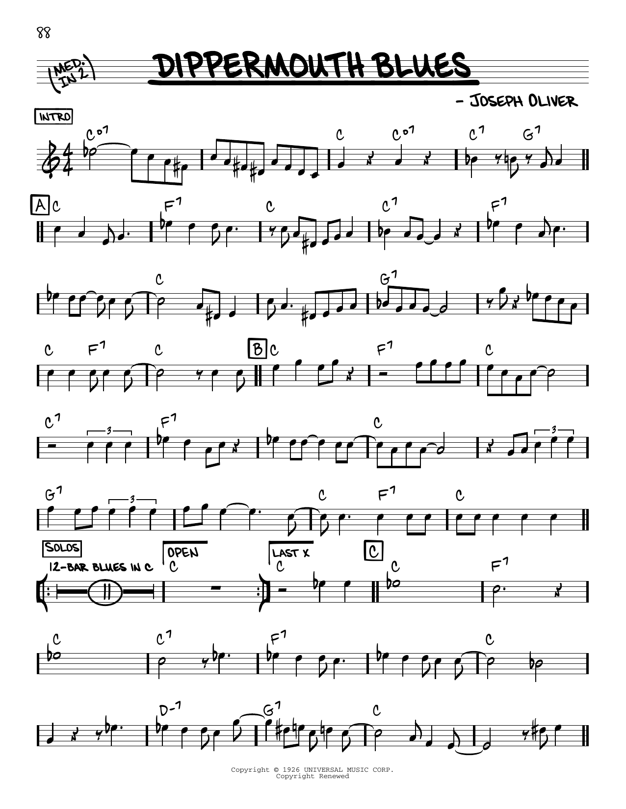 Louis Armstrong Dippermouth Blues sheet music notes and chords. Download Printable PDF.