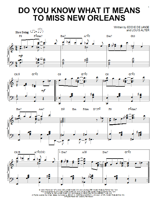 Learn to play Louis Armstrong Do You Know What It Means To Miss New Orleans (arr. Brent Edstrom) sheet music for Piano Solo in minutes. Louis Armstrong Do You Know What It Means To Miss New Orleans (arr. Brent Edstrom) sheet music notes and chords