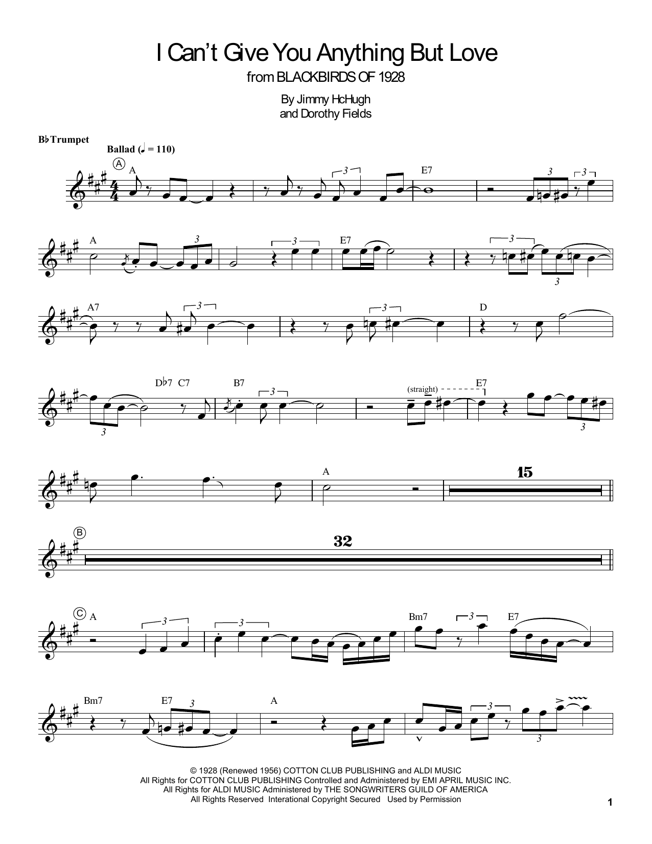 Louis Armstrong I Can T Give You Anything But Love Sheet Music Pdf Notes Chords Jazz Score Trumpet Transcription Download Printable Sku 198974