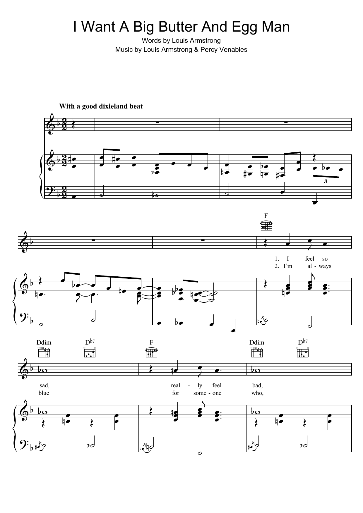 Louis Armstrong I Want A Big Butter And Egg Man sheet music notes and chords. Download Printable PDF.