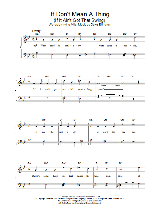 Louis Armstrong It Don't Mean A Thing (If It Ain't Got That Swing) sheet music for Piano, Vocal & Guitar in minutes. Price: 7.8900$ Louis Armstrong It Don't Mean A Thing (If It Ain't Got That Swing) sheet music notes and chords. Download Printable PDF.
