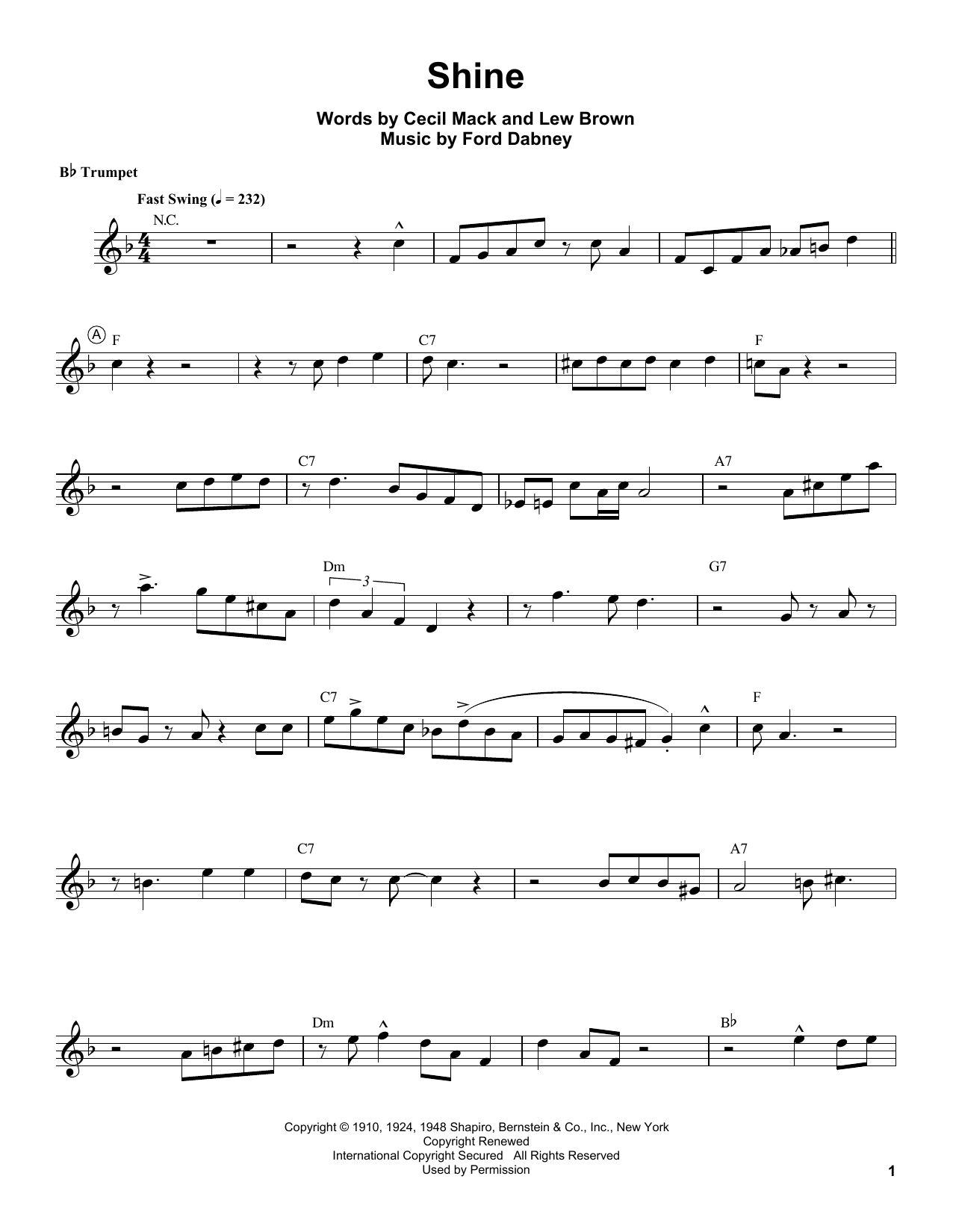 Louis Armstrong Shine sheet music notes and chords. Download Printable PDF.