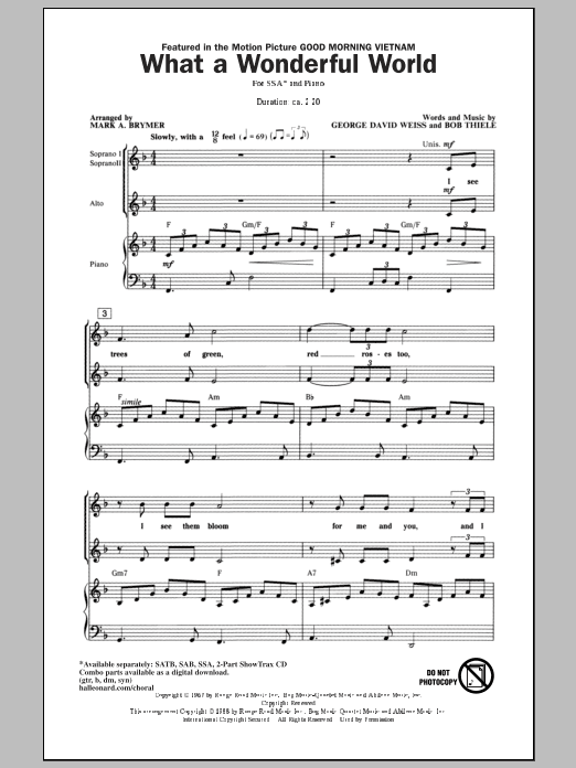 Louis Armstrong What A Wonderful World (arr. Mark Brymer) sheet music notes and chords. Download Printable PDF.